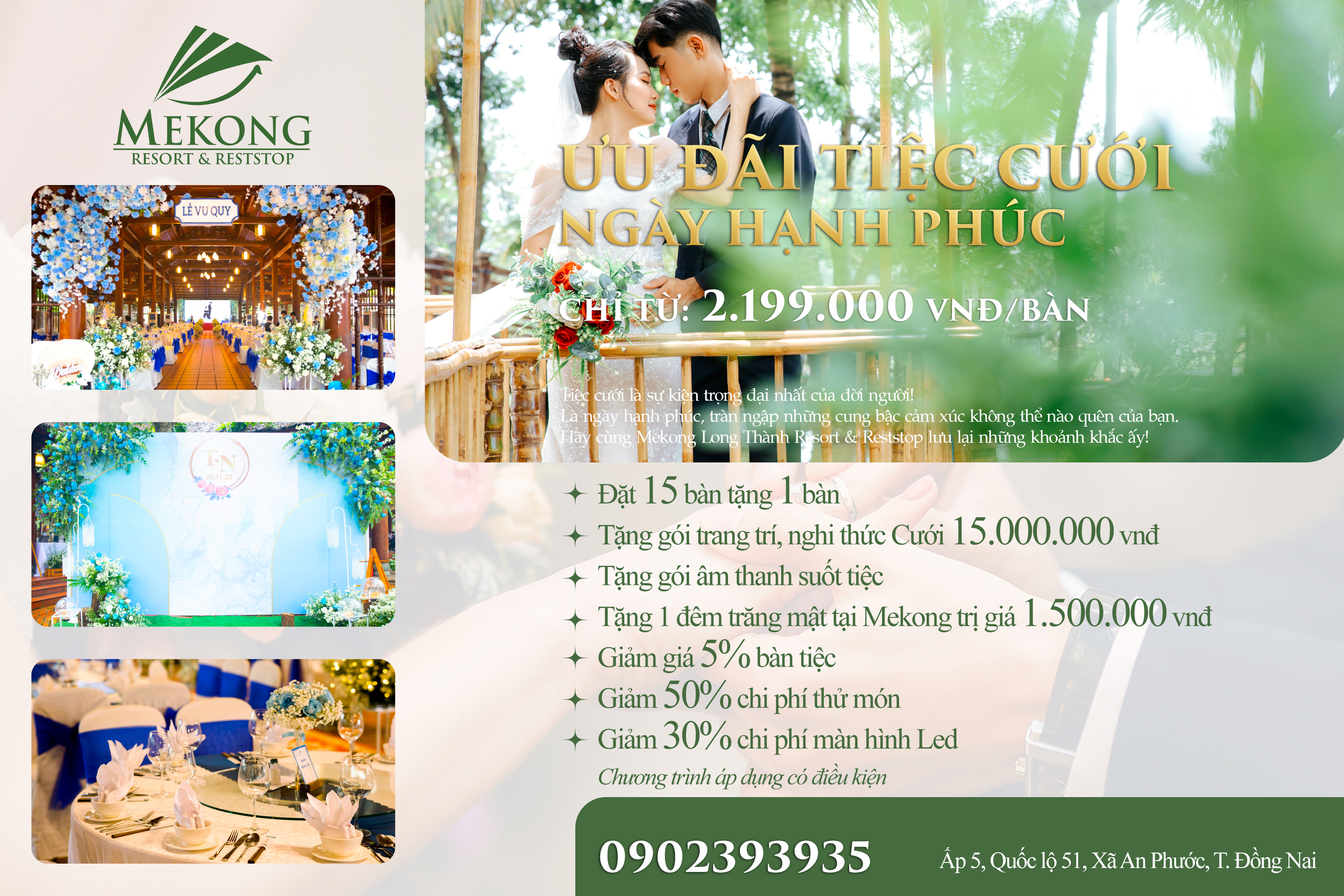 Mekong Long Thành ưu đãi tiệc cưới 2024 "Ngày hạnh phúc”